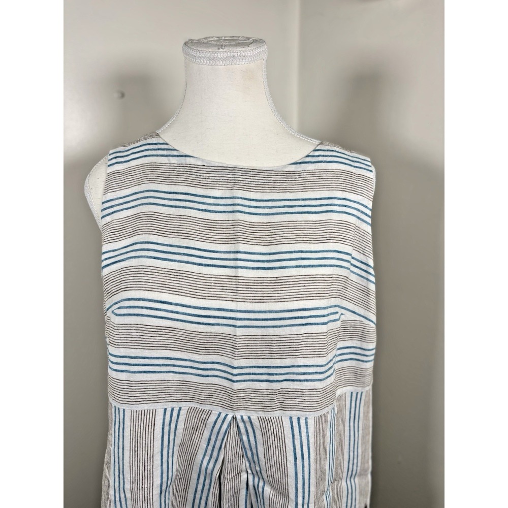 J. Jill‎ Love Linen S Striped Sleeveless  Maxi Linen Dress Pockets Coastal - Picture 2 of 11